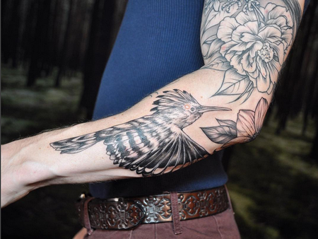Tattoos - Black and Gray Bird (part of full sleeve)- Instagram @michaelbalesart - 122173